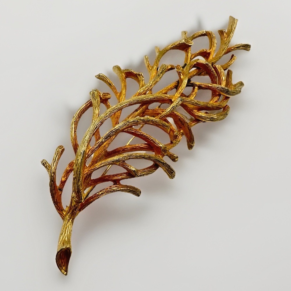 Vintage CAPRI Brooch Large Sculptural Branch Pin 4 inch Gold Tone Runway